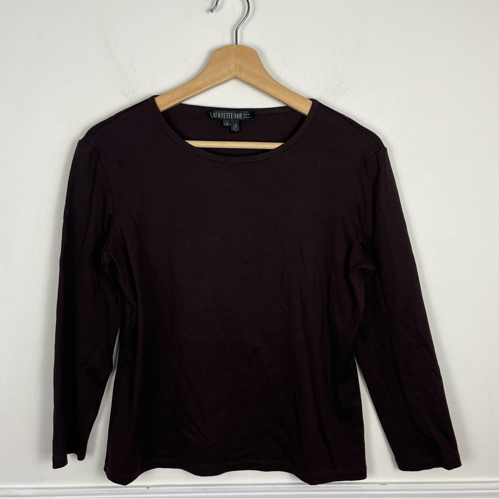 Lafayette 148 New York Womens 3/4 Sleeve Brown Boxy Fit Cotton Shirt Size Small